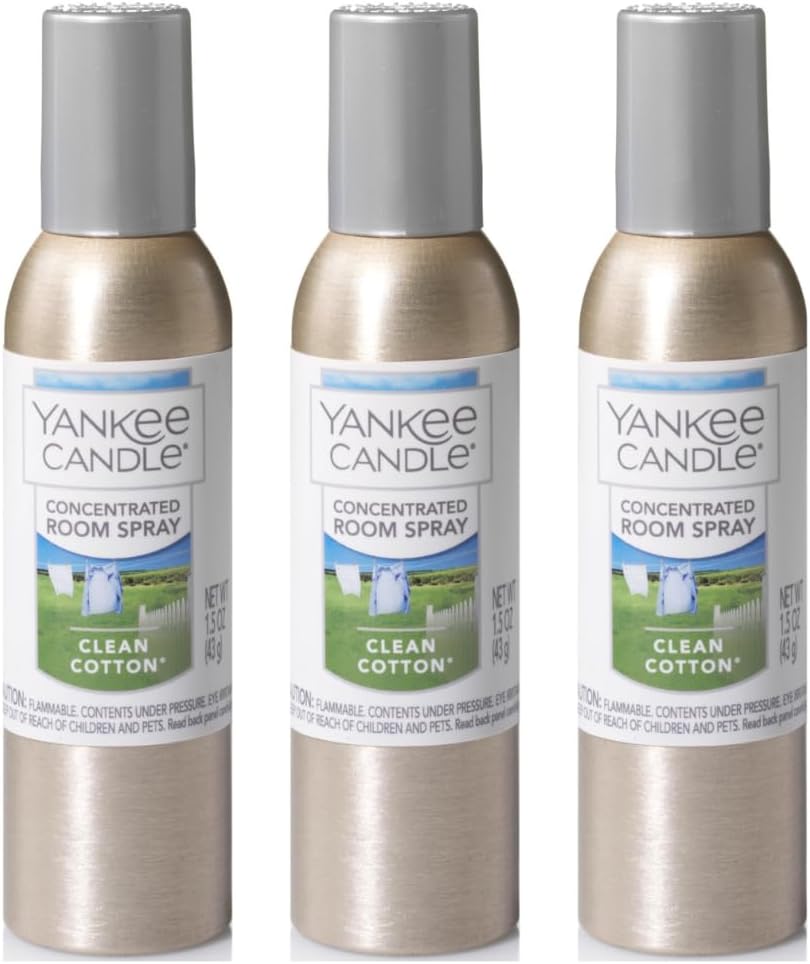 Yankee Candle Concentrated Air Freshener Room Spray, Odor Eliminator for Home, Bathroom, Clean Cotton, 1.5 Oz (Pack of 3)