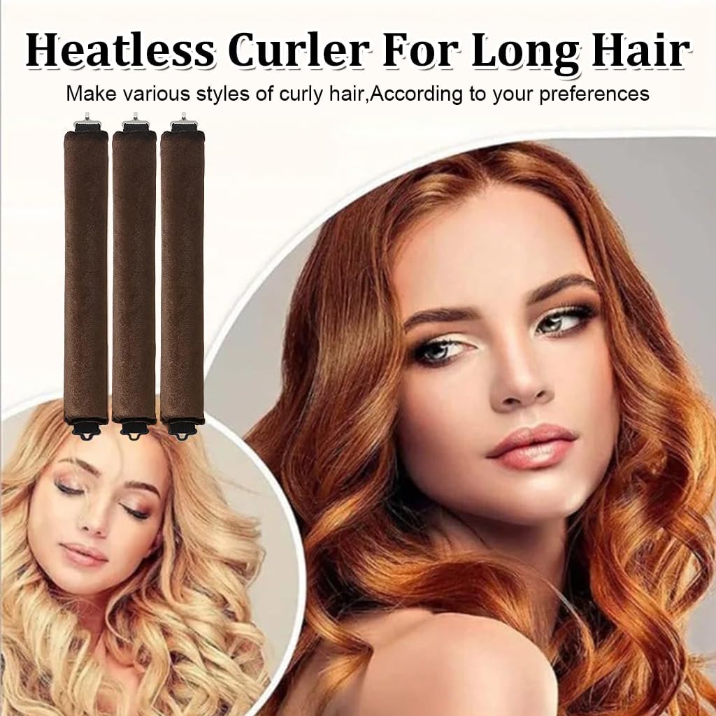 BELARO Heatless Hair Curler, Flexible Curling Rod with Hook, Satin Rollers for All Hair Types, No Heat Curls to Sleep for Curl Rods Then You Can Sleep in Overnight, Heatless Curls for Blowout Hair Soft Foam Hair Rollers for Natural Hair (Brown, Medium) 2
