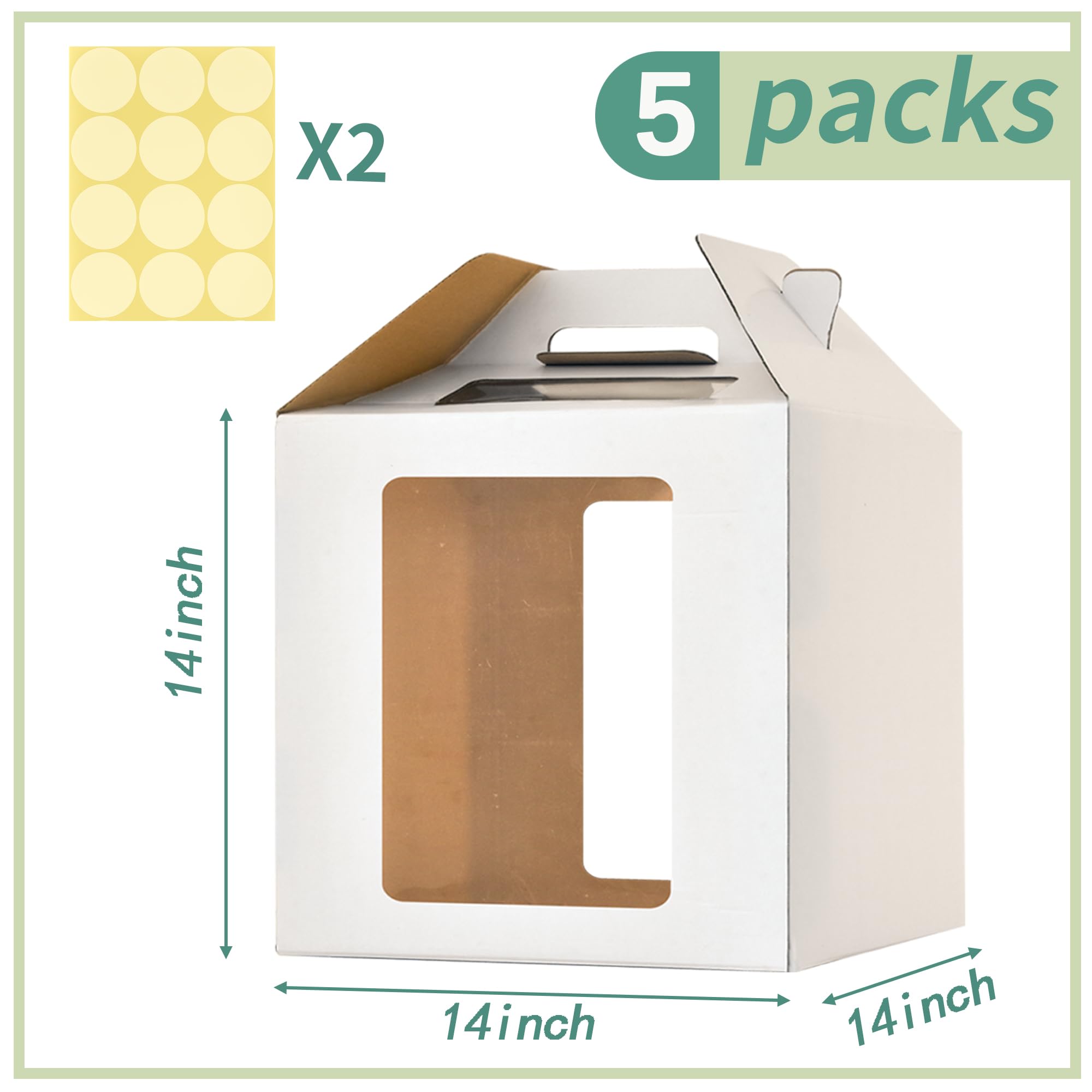 Scatole per torte alte 30,5 x 35,6 cm con finestre, confezione da 5 scatole per torte a più livelli, scatole per torte nuziali da 30,5 cm e 35,6 cm, per torte a livello, robusti contenitori