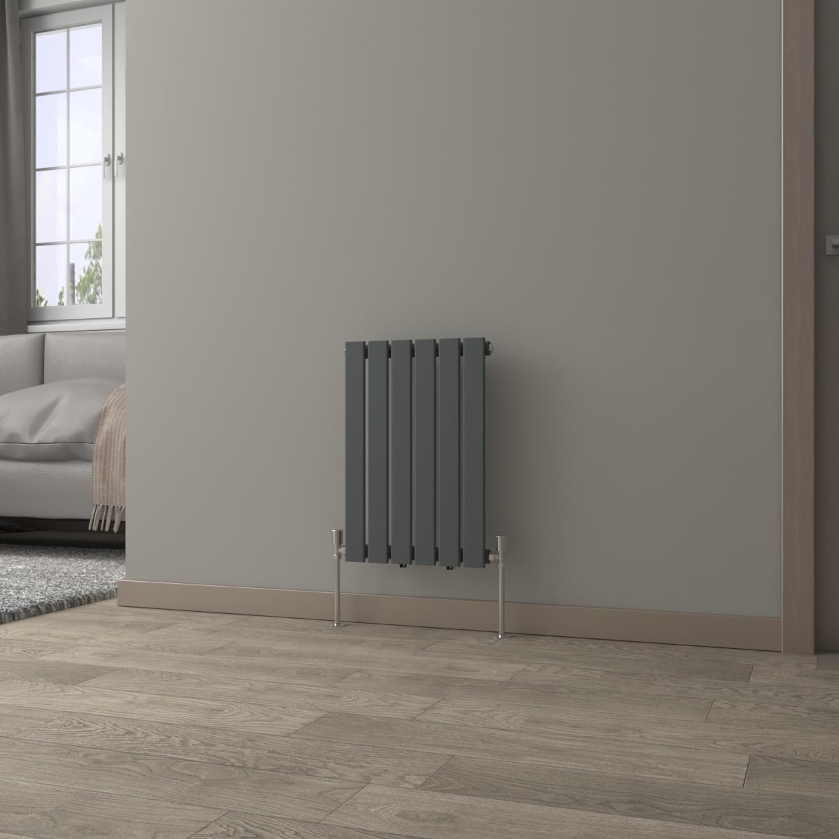 NRG 600x408mm Horizontal Radiator Anthracite Single Flat Panel with Valves