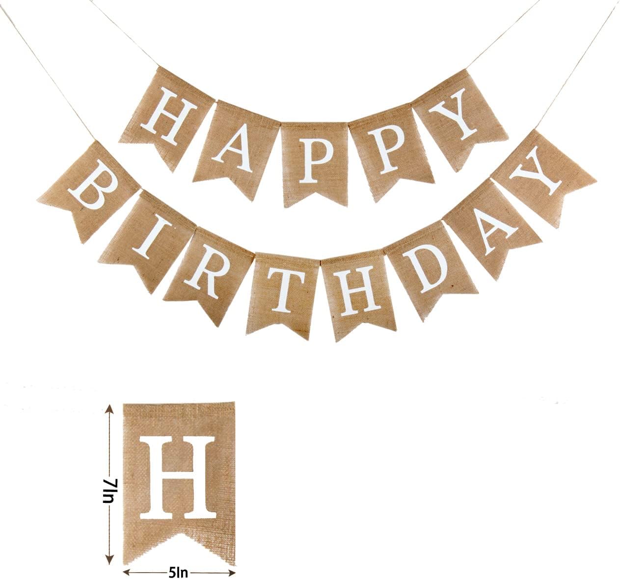 Rustic Burlap Happy Birthday Banner - Pre-Strung, Adjustable Letters, 6.6ft Long - View #4
