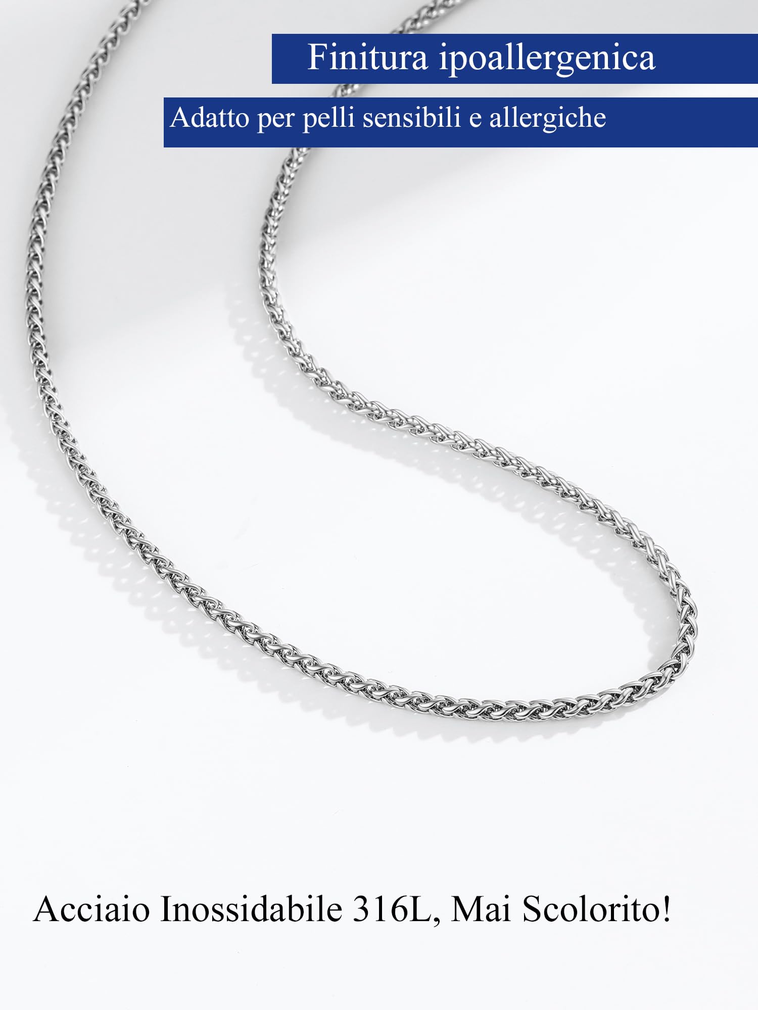 PROSTEEL Collana Uomo Donna, Catena a Maglia Spiga, Catena di Grano, Larghezza 2/3/6/9mm, 316L Acciaio Inox Chirurgico, Confezione Regalo Inclusa, Regalo Uomo Ragazzo