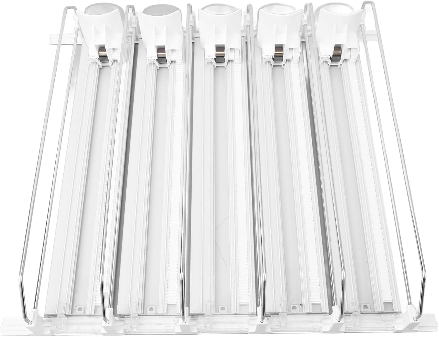 セルフプッシュドリンクオーガナイザー、アンチスリップ5個ABSソーダ缶ディスペンサー調節可能な仕切り棚用に組み立てが簡単 (白)