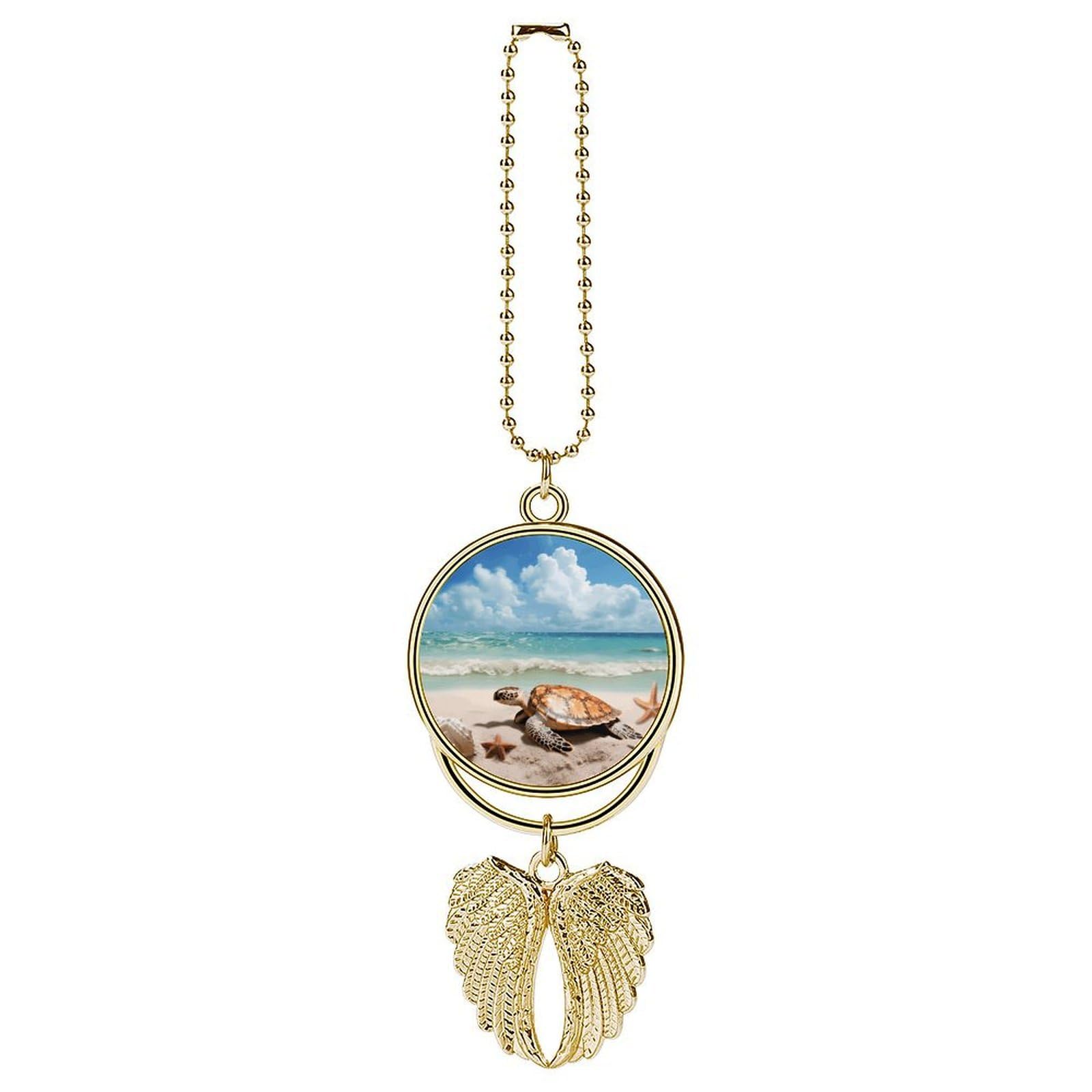 Sea Turtle Starfish Car Hanging Ornament Pendant Funny Rear View Mirror Accessories Metal Hanging Car Charm Cute Auto Interior Hanger Decoration Car Interior Decoration for Women Men Golden-Style