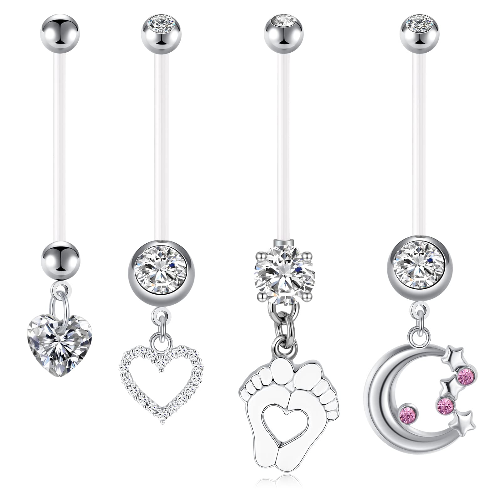 LAURITAMI4pcs Piercing Ombligo Embarazada Vientre Barra 14G 25mm Acrílico Bioflex Colgante Maternidad Vientre Anillos Ombligo Piercing