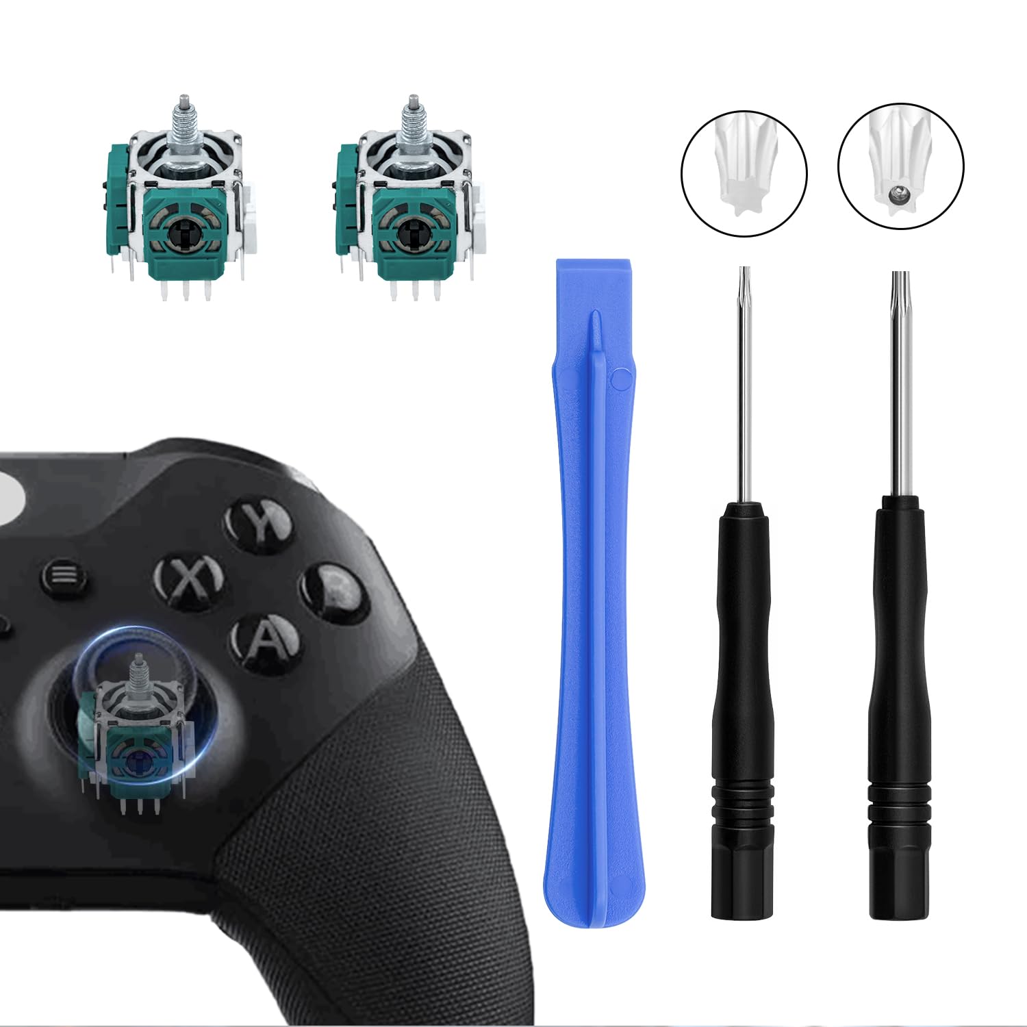 Mcbazel Repuesto de Joystick Analógico 3D y Herramientas de Reparación para Mandos Xbox Series Elite 2, Módulo 3D Thumbstick con Kit de Desbloqueo T6 T8