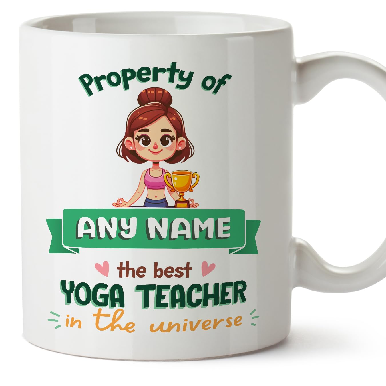 MUGFFINS Personalised Mug for Yoga Teacher Woman - in English - Property of - Funny Custom Gift for Colleagues - Ceramic 11oz Mug