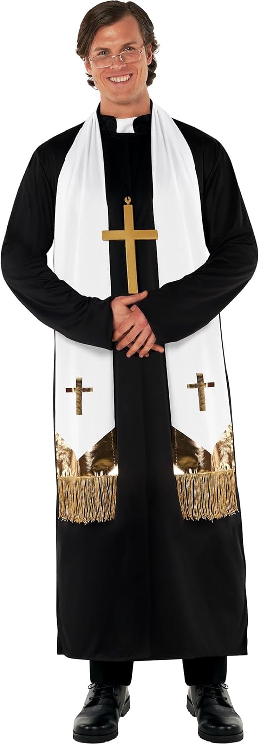 Morph Priest Costume Men Exorcist Outfit Adult Priest Costume With Collar Plus Accessories For Halloween Party - Image 5
