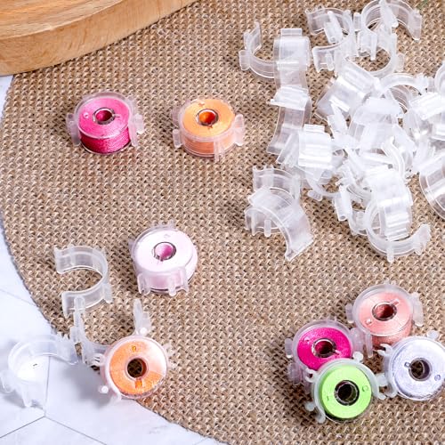 Image of Sewing Bobbin Clips, 50 Pcs Clear Bobbin Holder Plastic Sewing Tool Clip Accessory Thread Clamps Clips Holder Tool Spools Organizers for DIY Craft Embroidery