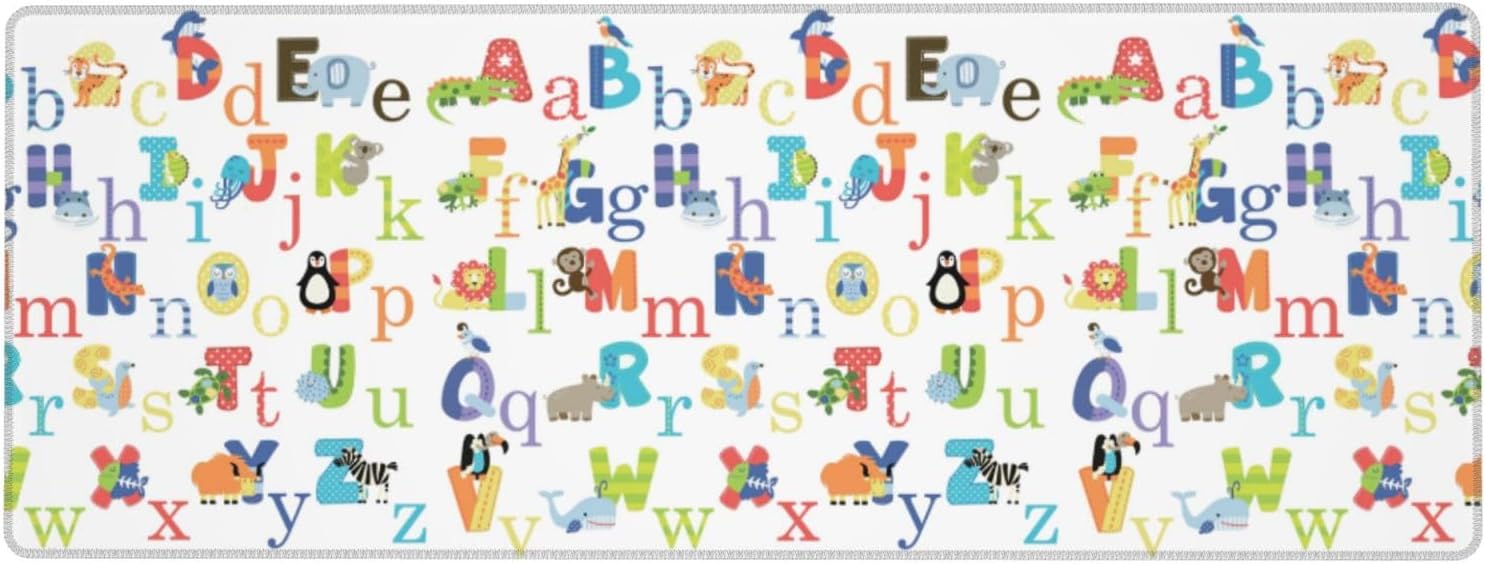 Colourful Animal Alphabet Desktop pad, 11.8x31.5 inch Long Keyboard pad, 3mm Anti Slip Base, fit for Home Office Work