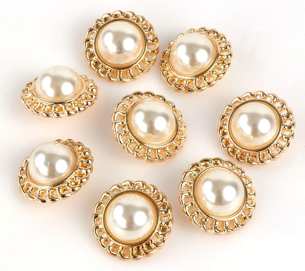 XinRui 8 Pcs Premium Electroplated Metal Gold Tone Buttons with Austrialia Pearl (Gold C)