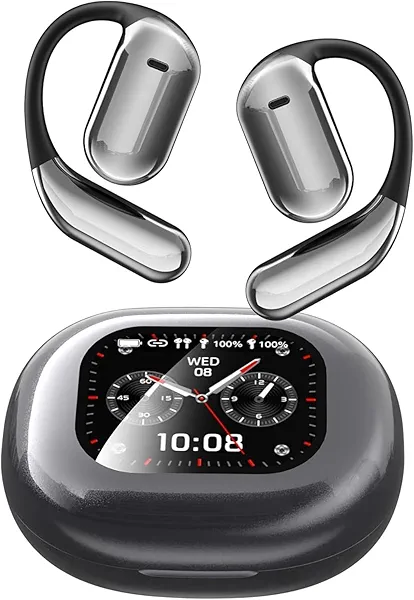 Open Ear Earbuds Intelligent Touch Screen Ultra Comfort Bluetooth 5.4 Headphones Over The Ear Earphones with Ear Hooks IPX7 Waterproof Bone Conduction Earbuds for Running Fitness Sport Workouts,Grey3