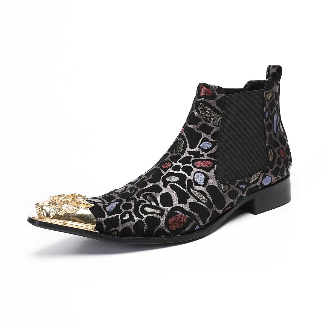 Stivaletti Chelsea Uomo Punta Testa di Leone Scarpe Texture