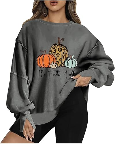 Camisetas de Acción de Gracias con texto en inglés "It's Fall Y'All" para mujer, sudaderas de gran tamaño con cuello redondo, lindo estampado de