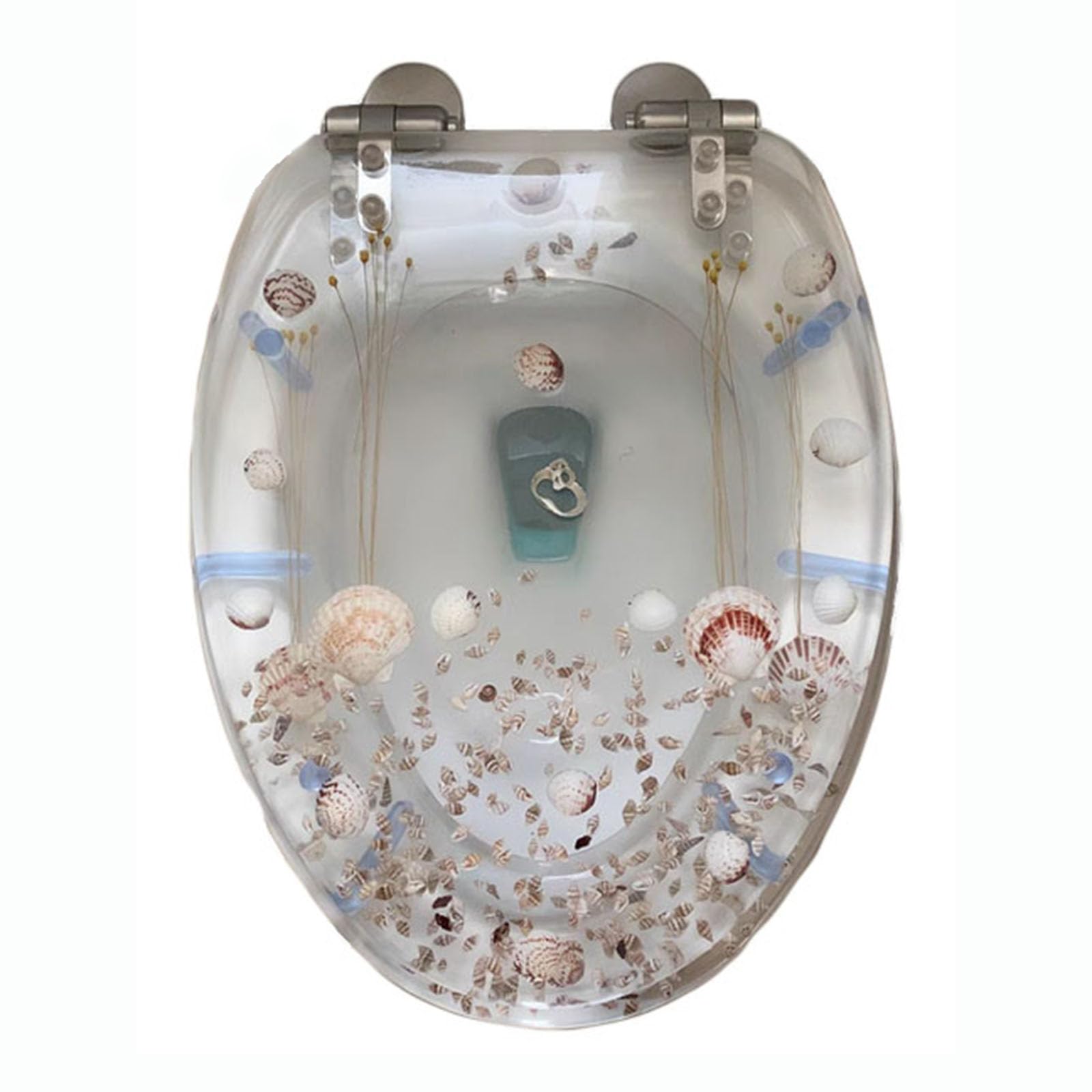 Dxpsxjl Clear Glitter Design, Quick Release Adjustable Hinges Starfish, Lightweight, Durable, Portable, User-Friendly, Compact, Soft, Close, Toilet, Seat, Oval, Resin