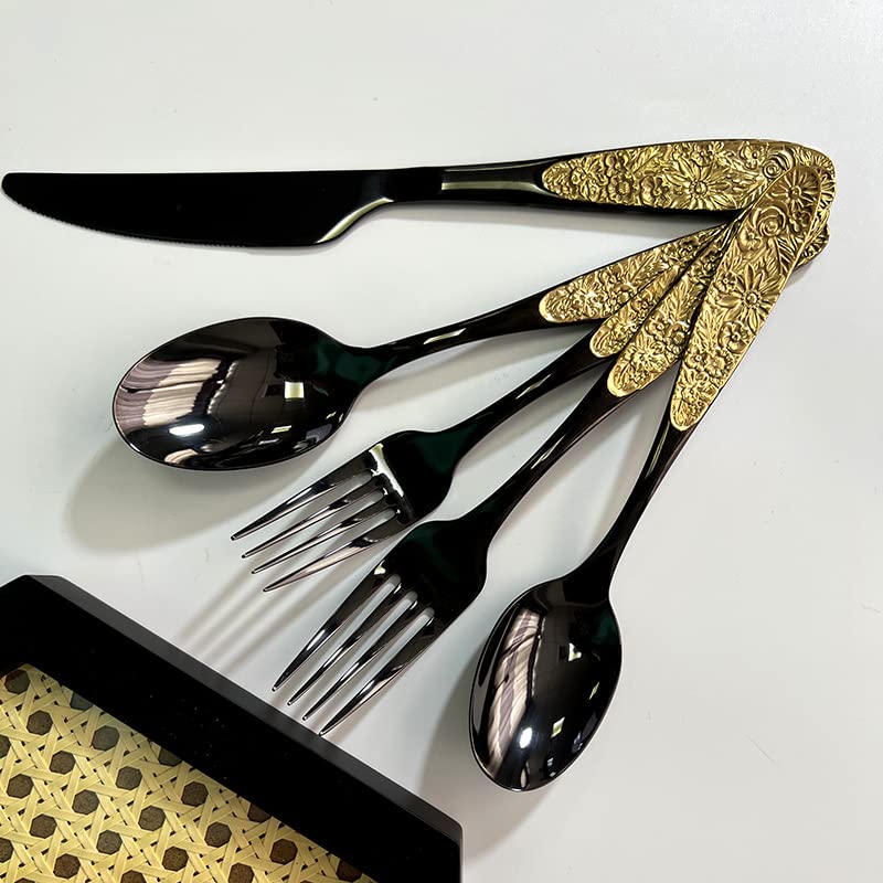 Ensemble de Couverts en Acier Inoxydable Noir 30 pièces pour 6 Personnes Couverts de Cuisine de Conception européenne lavables au Lave-Vaisselle