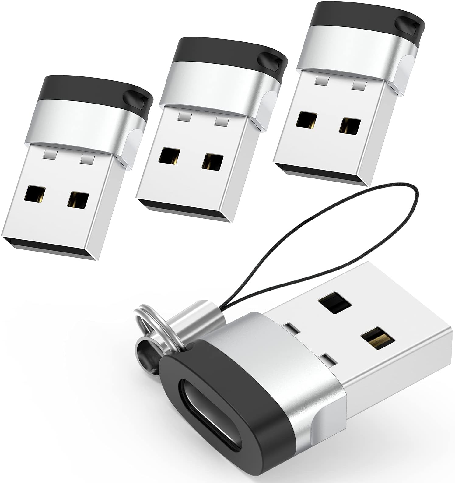 USB C to USB Adapter [4 Pack] , Type C Female to USB Male Charger Cable Adapter for Apple iWatch Watch Series 7 SE,iPhone 11 12 13 Pro Max,iPad Air 4th 5th Mini 6th Generation,Samsung Galaxy, Siliver