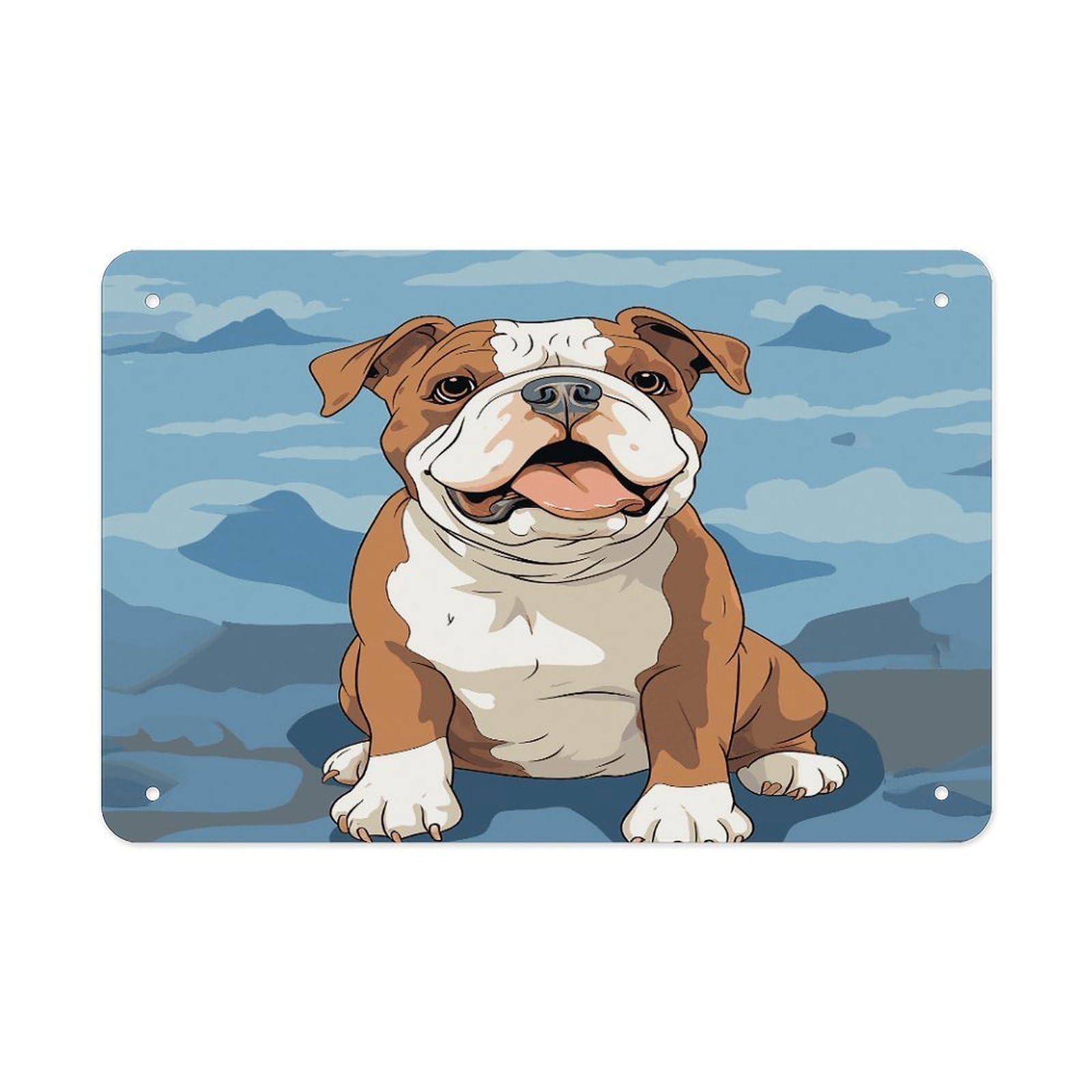 Fodpand Style English Bulldog Seamless Illustration Wall Art Metal Signs Tin Sign