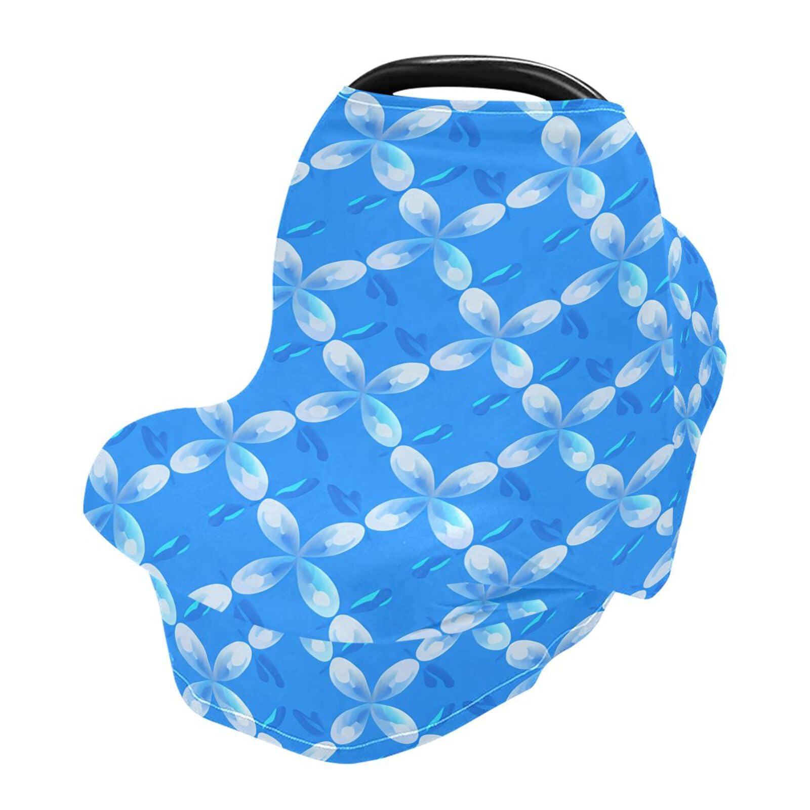 Nesatuwa Baby Car Seat Cover Blue Flowers Breastfeeding Covers Stretchy Breathable Multi-Use Cover Carseat Canopy for Girls and Boys