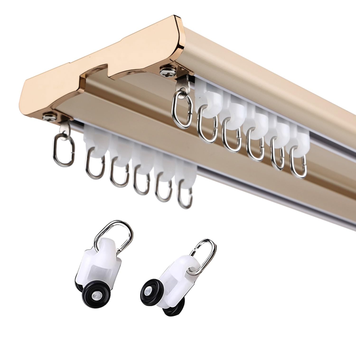 Double Curtain Track Ceiling Mount Rod, Silent Heavy Aluminum Duty Curtains Rails Tracks System, For Drapes Living Room Bedroom Room Divider(Gold,5m)
