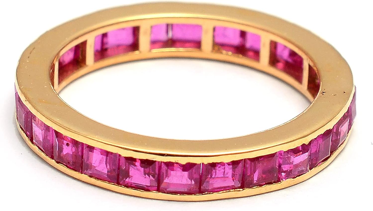 14k Yellow Gold Handmade Emerald/Ruby Birthstone Eternity Band Ring For Women Fine Jewelry Rings, Gift For Her V - Image 2