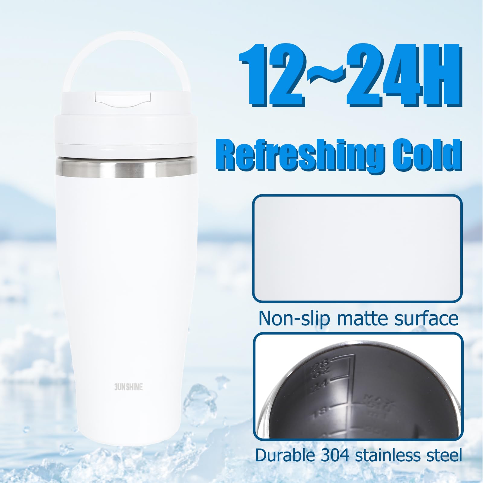Ice Shave - Vaso aislado al vacío 2 en 1 de acero inoxidable y licuadora portátil inalámbrica, 28 onzas, resistente a fugas, frío 24 horas/helado 2 días, perfecto para batidos, jugos, uso en el hogar