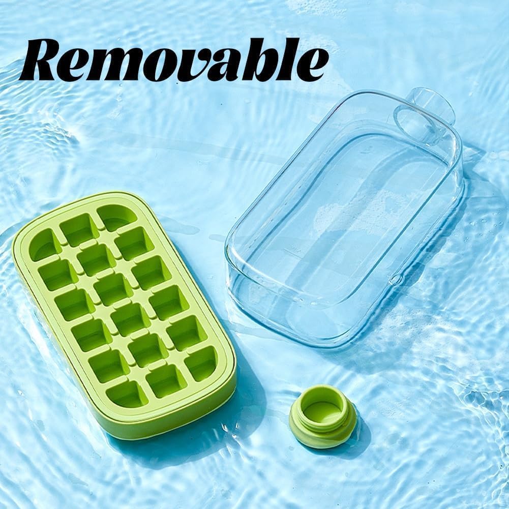 Ice Cube Bottle, Eiswürfel Flasche, Touch-Free Water Bottle Ice Cube Tray With Straw and Bin for Coffee Juice And Beverages (2 stk Grün, 500ml)