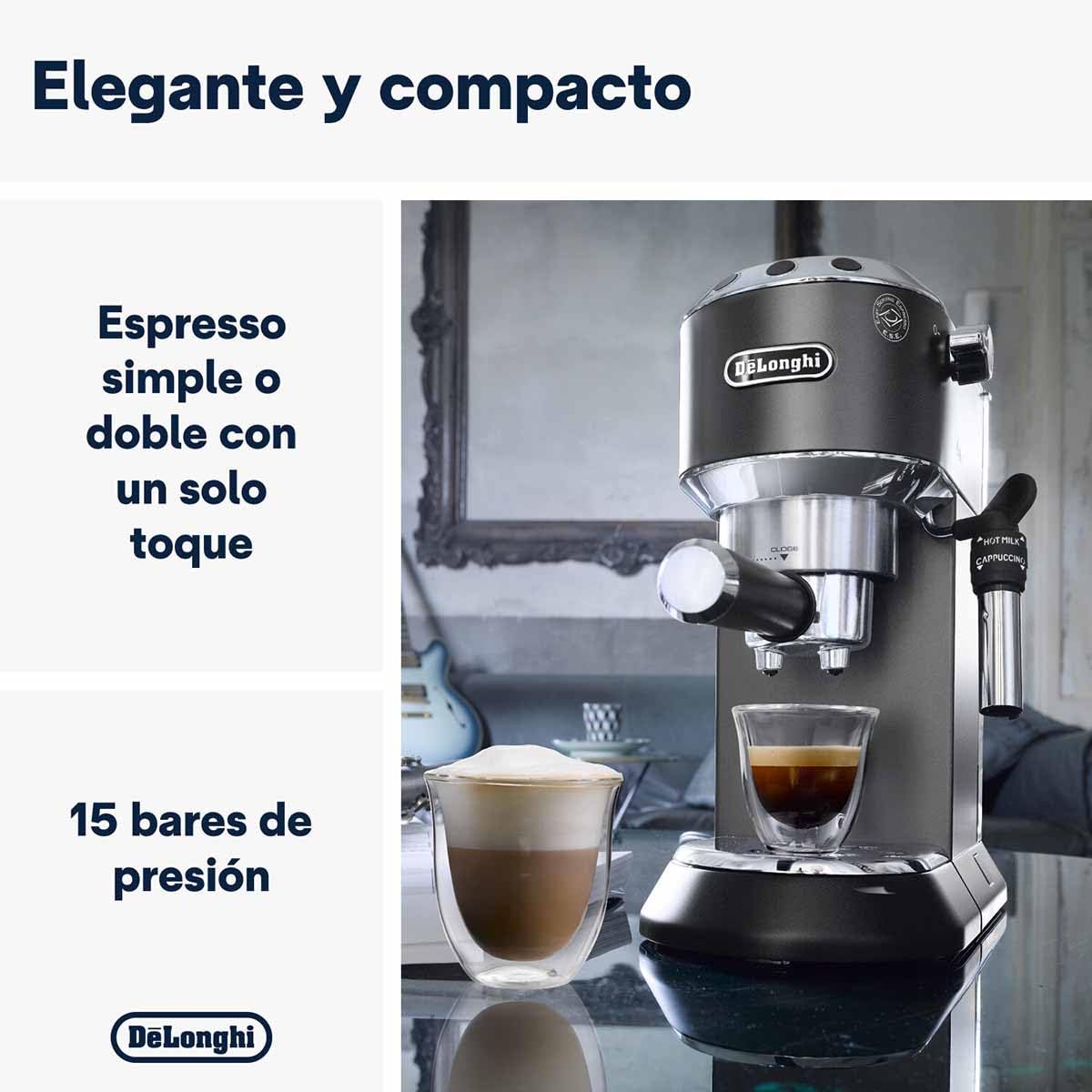 Delonghi Dedica Style EC685BK Cafetera Espresso Manual con Función Flow Stop + Molinillo De Regalo
