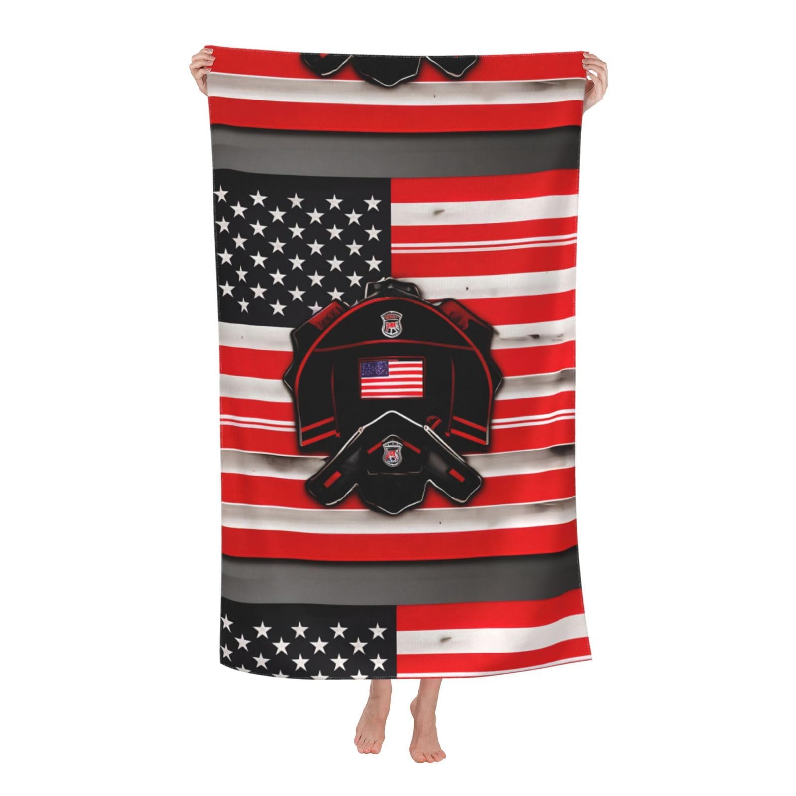 Cbaaghh Red Line Firefighter Usa Flag Print Adult Beach Towels,Beach & Pool Towel,Beach Towels,Towels For Camping