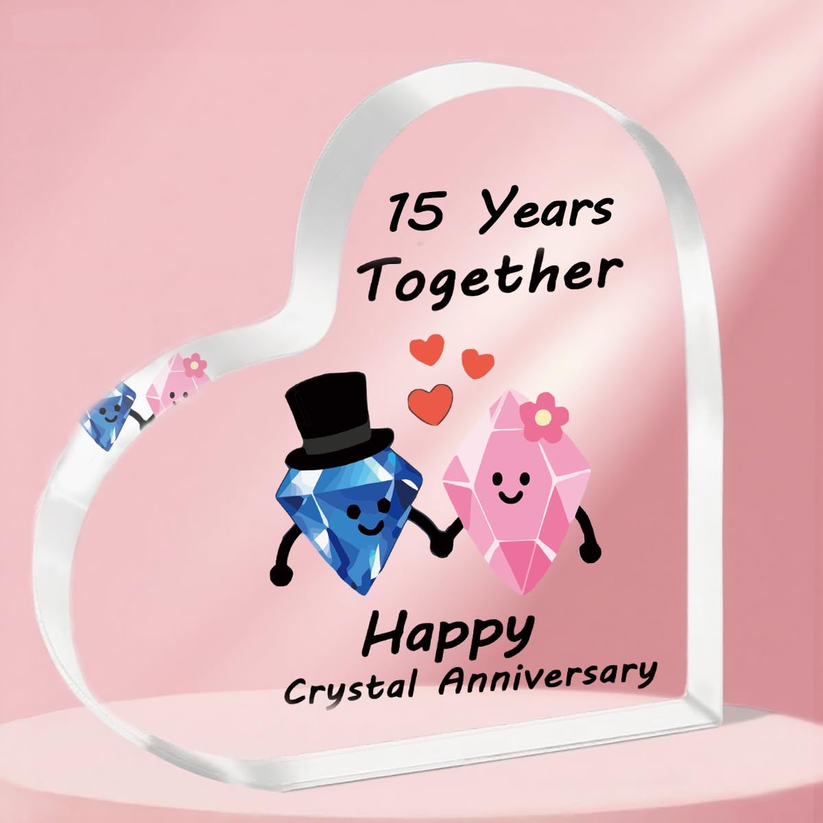 Tovii 15Th Wedding Anniversary Plaque Gifts 15 Years Together - Happy Crystal Anniversary Heart Shaped Acrylic Plaque For Couple Wife Husband