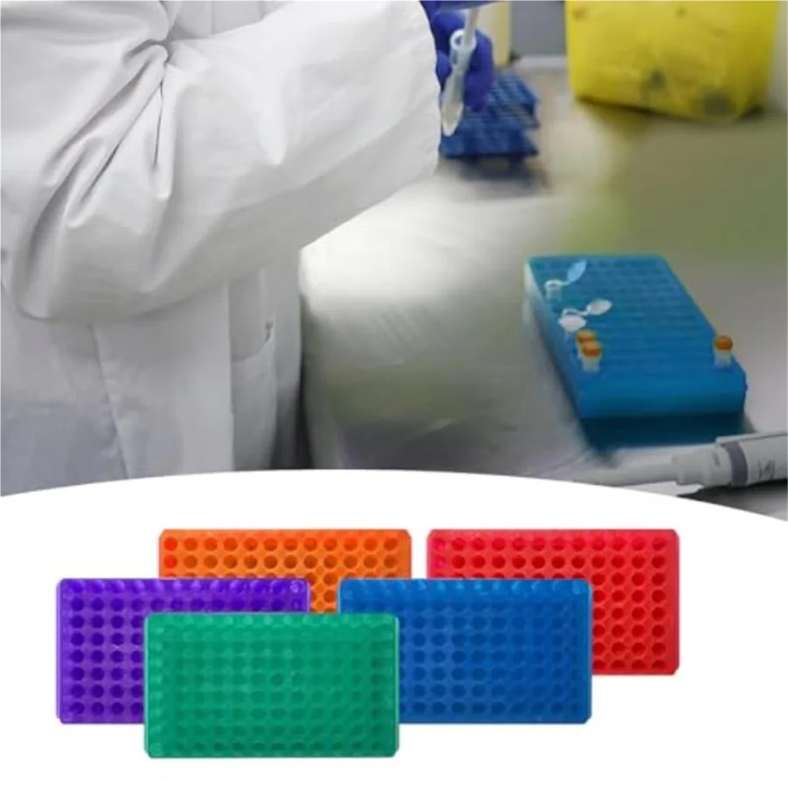 Soporte de tubo de ensayo Prueba de bastidor tubos plástico con doble panel 96 posiciones for microcentrífuga 0,5 ml a 2 y refrigerados 1,8