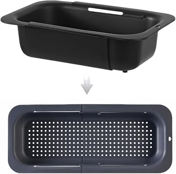 Extendable Over the Sink Colander Strainer Basket, Plastic Retractable Kitchen Sink Basket - Wash Vegetables, Fruits, Drain Pasta and Dry Dishes L black XL