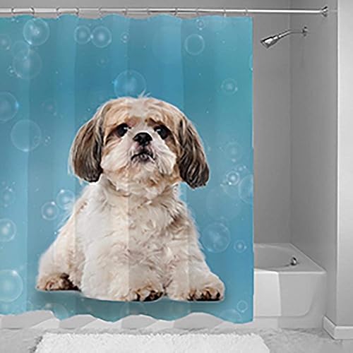 YUNBABA My Cute Shih Tzu Lovely Dog Lover con burbuja azul baño cortina de ducha impermeable tela de poliéster cortina de baño con 12 ganchos, 60x72