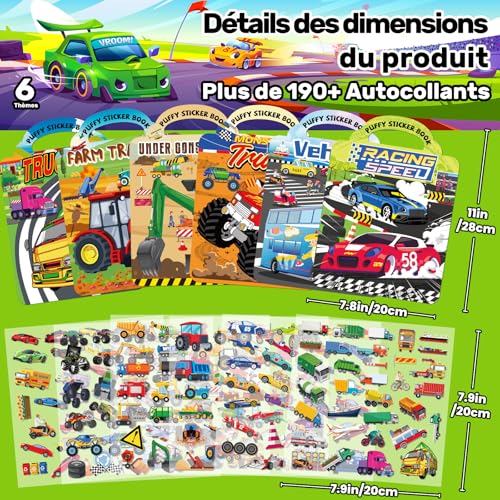 Elfew 6 Pièces Voiture Livres Gommettes Enfant, Gommettes Enfant 2-6 Ans – vue 2