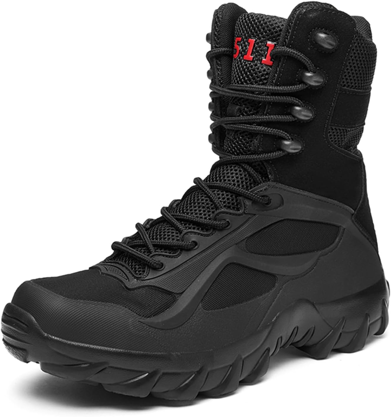 Men's High Top Lace Up Military Tactical Work Boots 8 Inches Hiking Motorcycle Combat Boots for Backpacking Army Jungle Desert