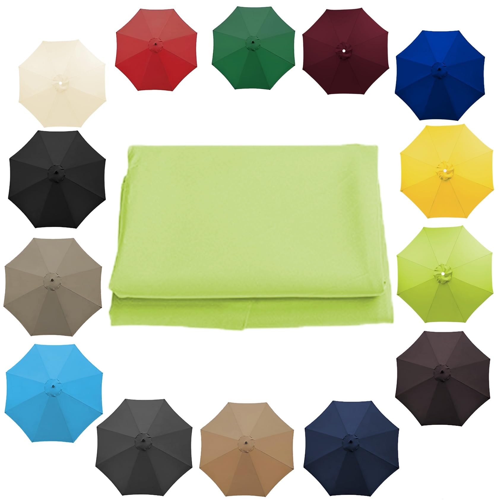 Parasol Umbrella Replacement Cover - 6.5'/8.8'/9.8' (200cm/2.7m/300cm) - Replacement Parasol Canopy 6 Ribs/8 Ribs Sun Umbrella Replacement Cloth(Color:Grass green,Size:8 ribs-2.7m(8.8ft)) — image 1