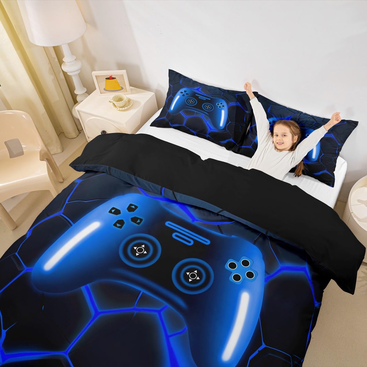 Homewish Boys Blue Gaming Single Bedding Kids Gamer Duvet Cover Set Game Room Decor - Image 4