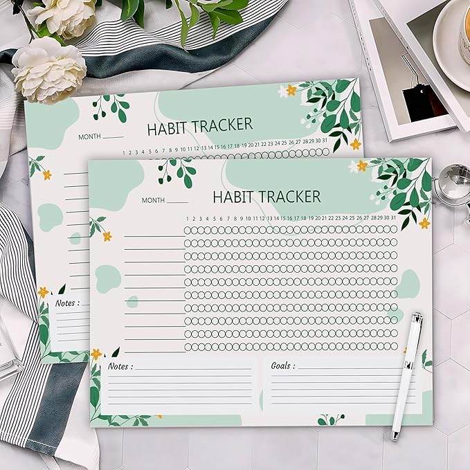 Snapwrap Monthly Habit Tracker (A4 Size,12 Sheets) Undated Planner Sheets With Goals For Self Improvement (Design 1) 1