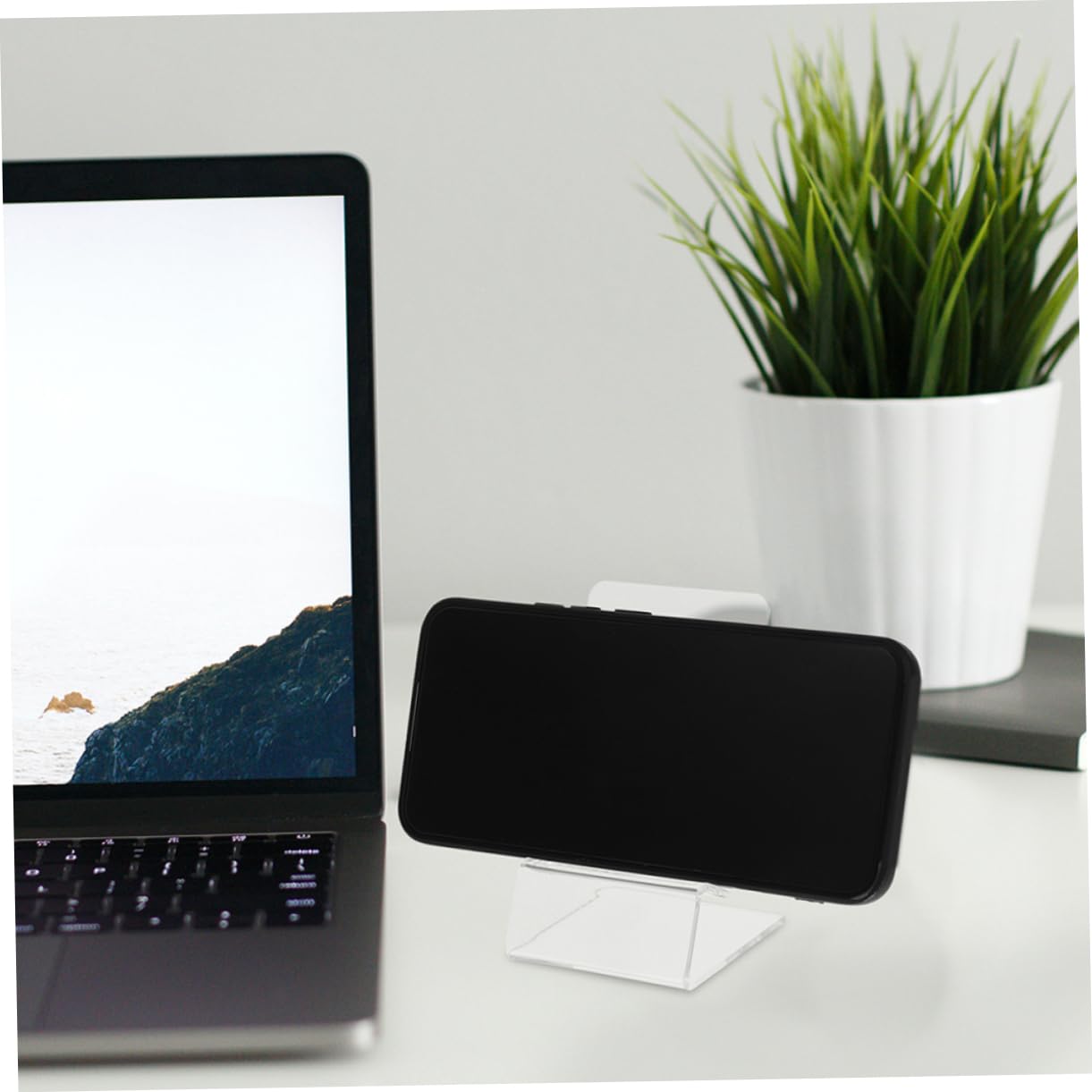 Supporto per Cellulare da Scrivania in Acrilico Trasparente 15 Pezzi | Tablet e Smartphone, Design Compatto e Linee Eleganti, Supporto Stabile per Videochiamate e Visione