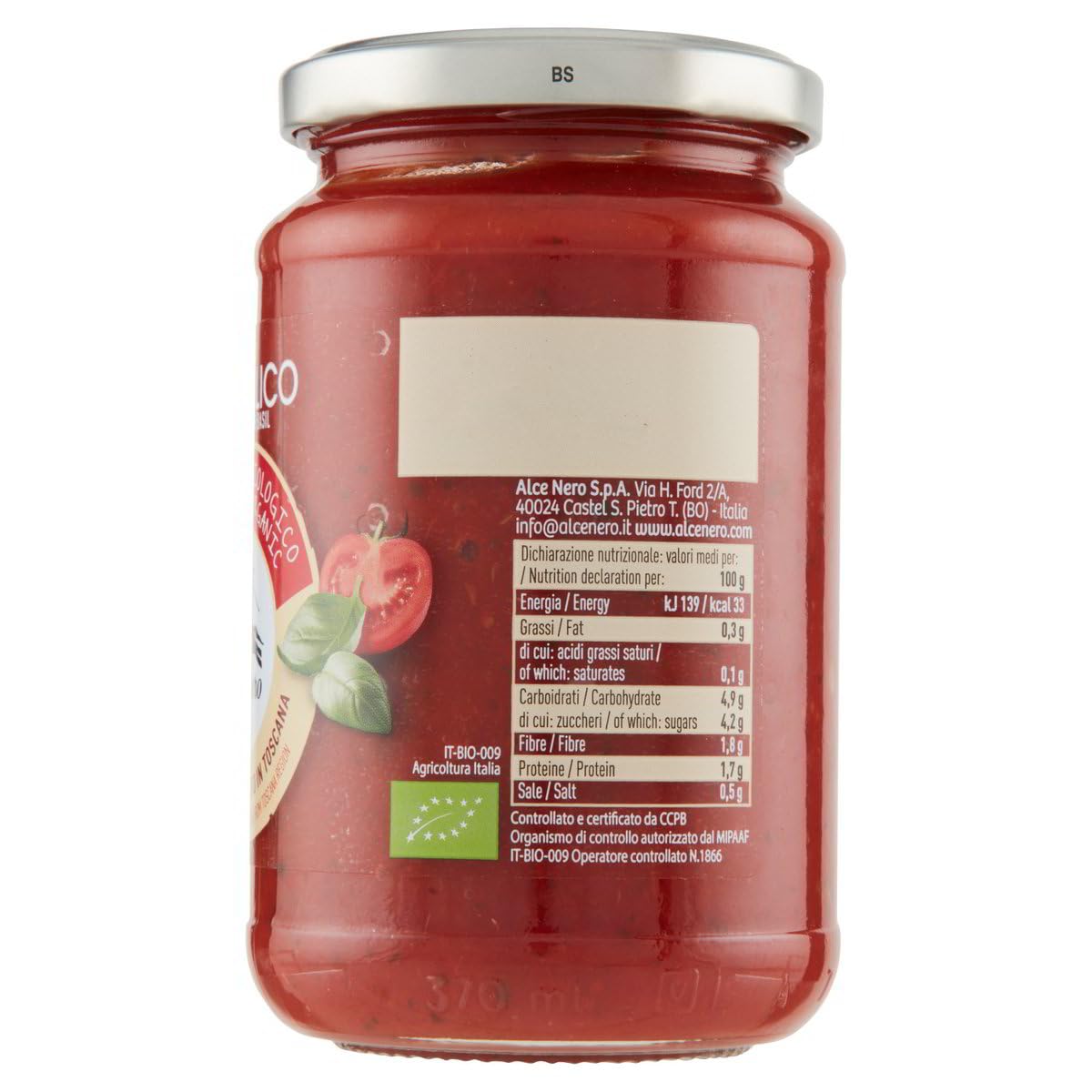 Alce Nero Pomodoro con basilico tomate con albahaca 12 x 350 g + polpa italiana gourmet 400 g