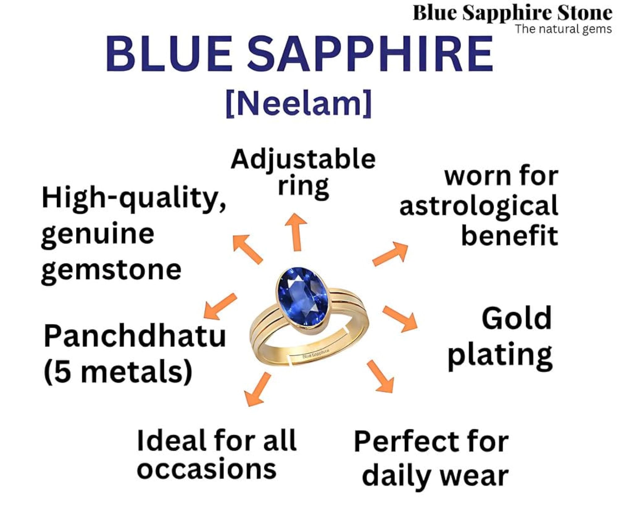 Unisex Natural Neelam Astrological Certified Adjustable Ring