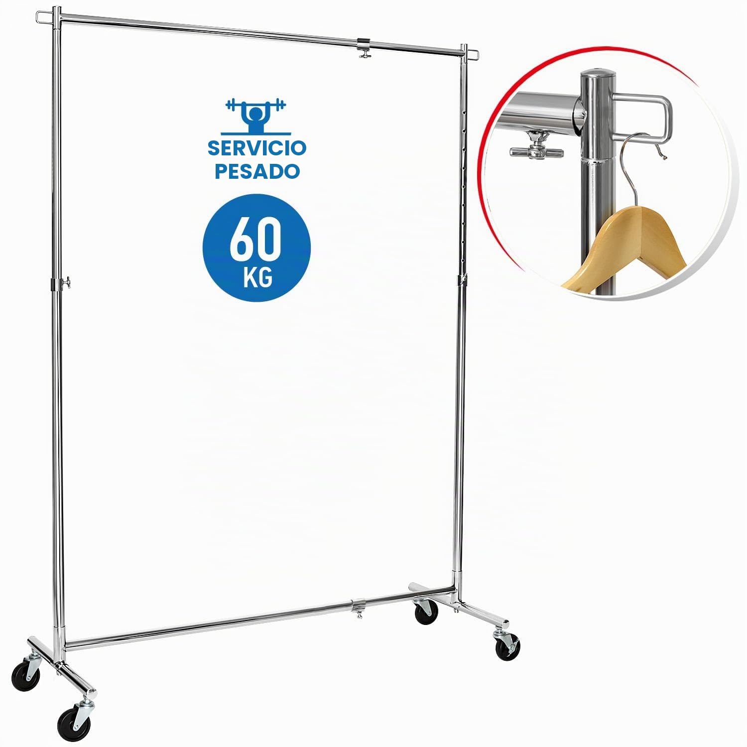 Tatkraft Urban Perchero de Ropa Ajustable de Alta Resistencia con Ruedas de Bloqueo de Grado Industrial, Diseño de Ahorro de Espacio, Extensible de 36.6 a 55 Pulgadas, Capacidad de 60 kg
