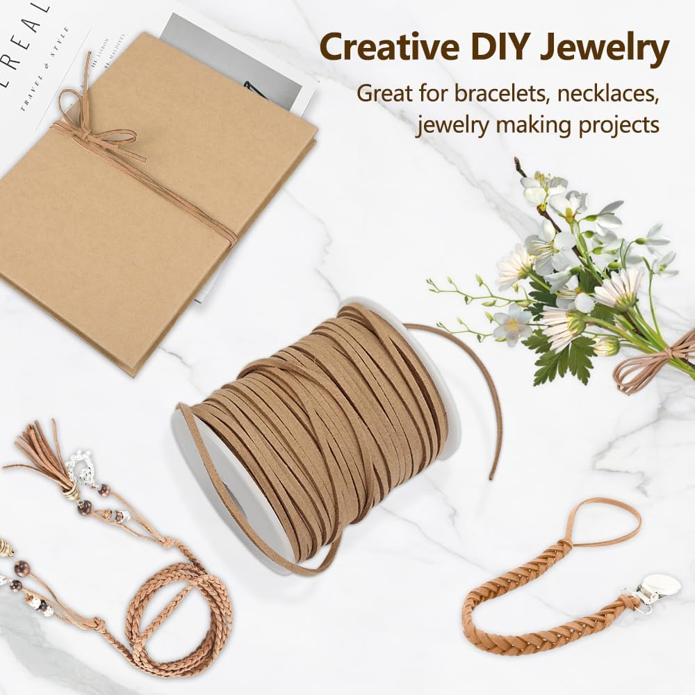 45m x 3mm Faux Suede Leather Cord, Flat Leather Bands for DIY Bracelet, Necklace, Jewellery