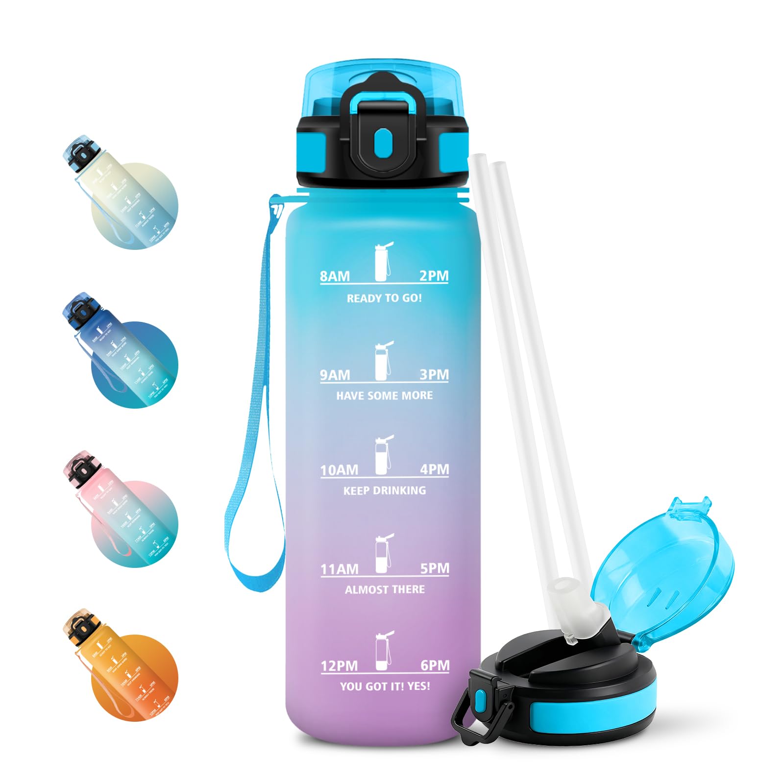 JAPORIA 1L Water Bottle, Motivational Water Bottle with Straw, Leak Proof Water Bottle with Time Indicator for Office, School