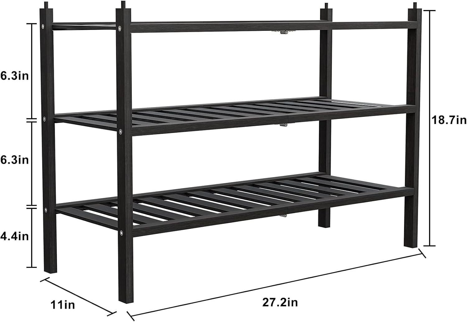 Dranixly Shoe Rack, 3-Tier Bamboo Stackable Shelf Storage Organizer, Stand for Closet, Entryway, Hallway, Bathroom and Living Room（Black）