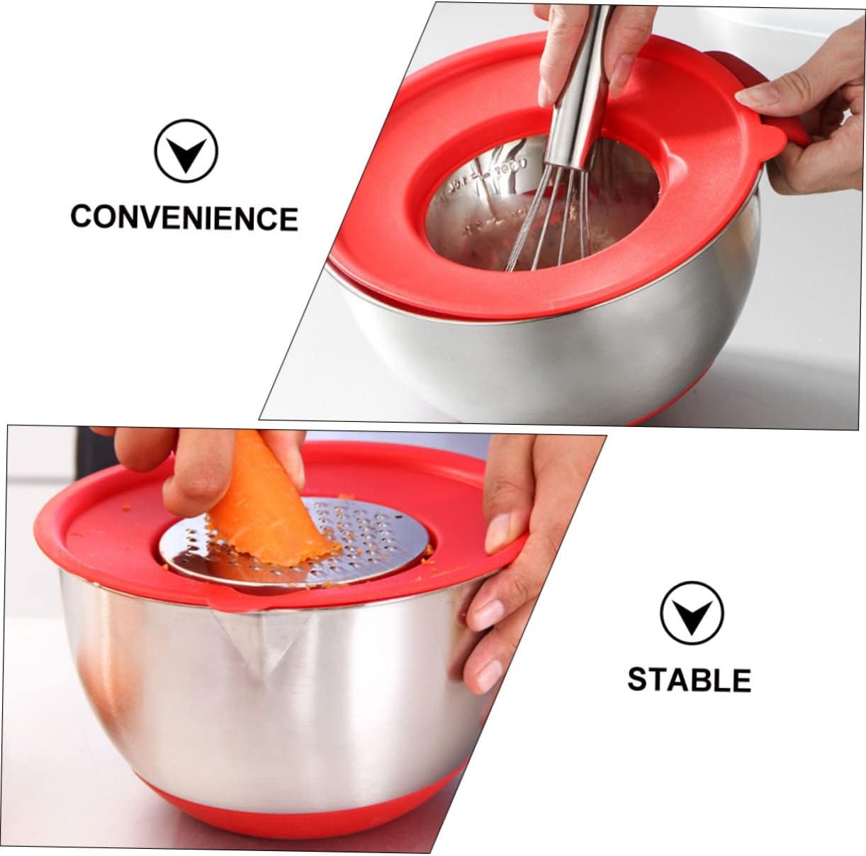 Stainless Steel Mixing Bowl Set Silicone Base and Handle Reusable Salad and Serving Bowl for Kitchen Noodle and Food Supplies Multi-functional Kitchenware