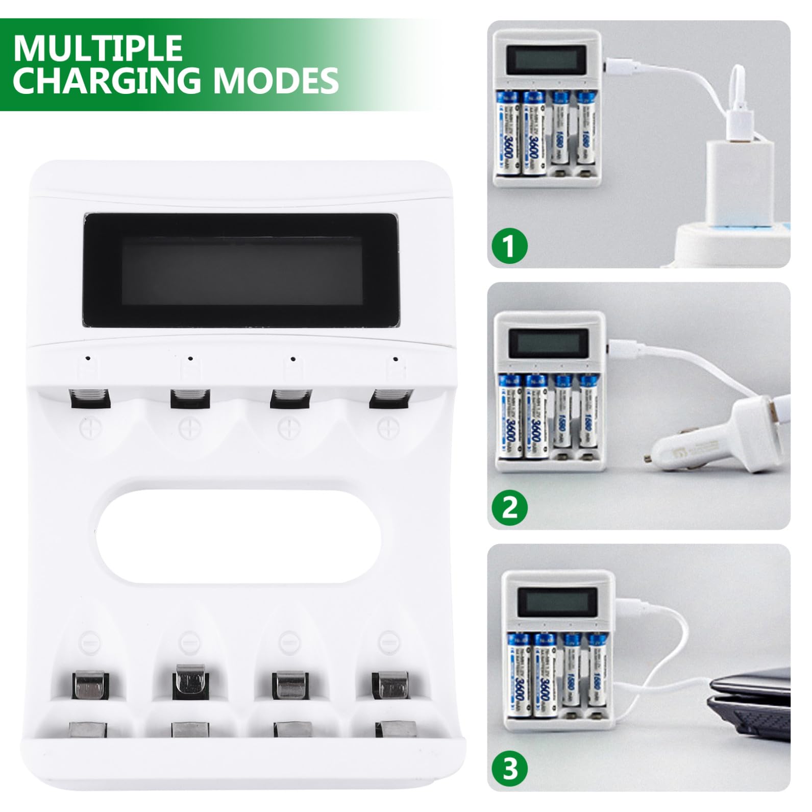OSALADI 3pezzi Caricatore Usb Lcd Slot Per Batterie Ricaricabili Aa e Aaa Controllo Della Temperatura e Della Tensione Modalità Carica Per Massimizzare La Capacità Delle Batterie