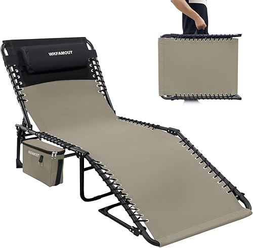 Sillón plegable para exteriores con bolsa térmica aislada, portátil para patio exterior, tumbona, 5 posiciones con almohada para playa, tomar el