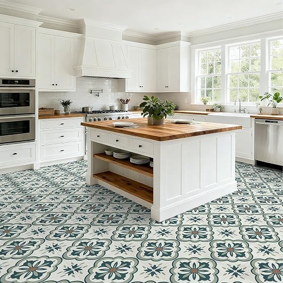 Image of Moroccan Tile Stickers | Waterproof Self Adhesive Peel & Stick Tile Decals for Kitchen Backsplash, Bathroom Wall, Floor, Furniture & Glass (6x6 Inch, Design 55)
