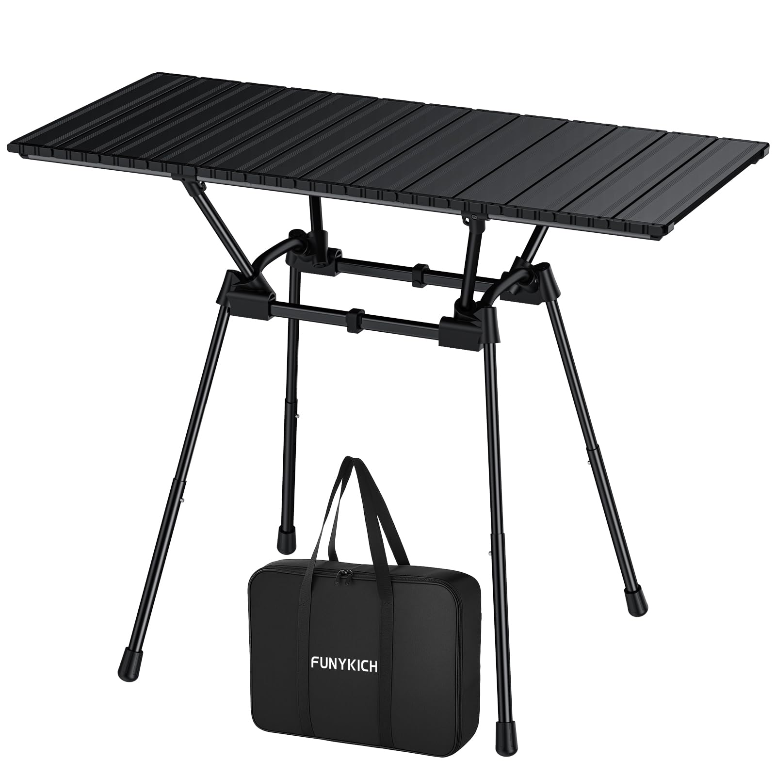 FUNYKICH Table de camping enroulable en aluminium de 0,9 m (L x l x L), 4 hauteurs réglables, ultra légère et pliable avec sac de transport pour camping, pique-nique, barbecue, fête, jardin, plage